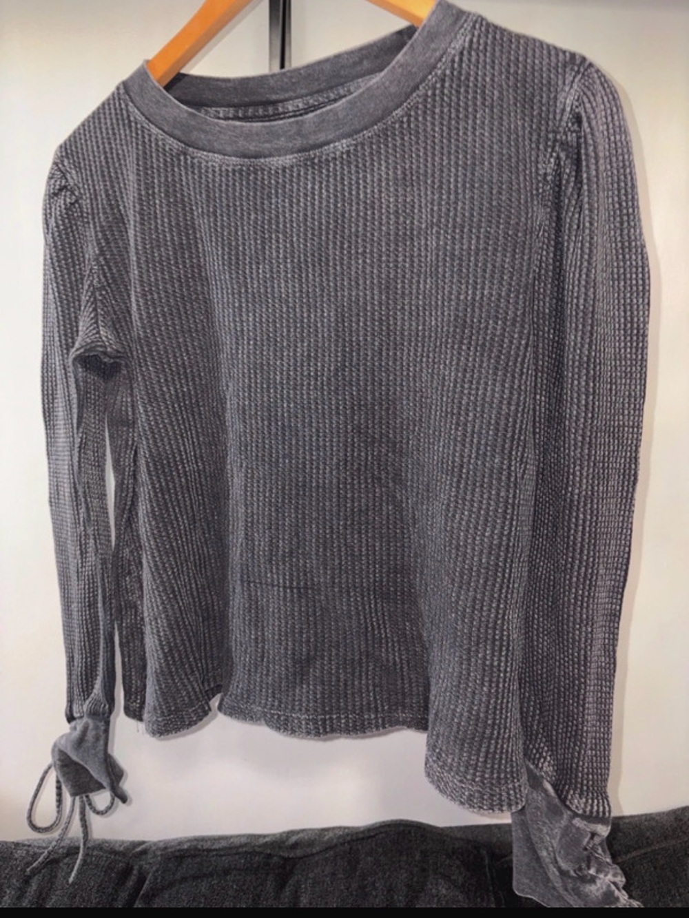 True Craft Gray Waffle-Knit Crewneck Sweater
